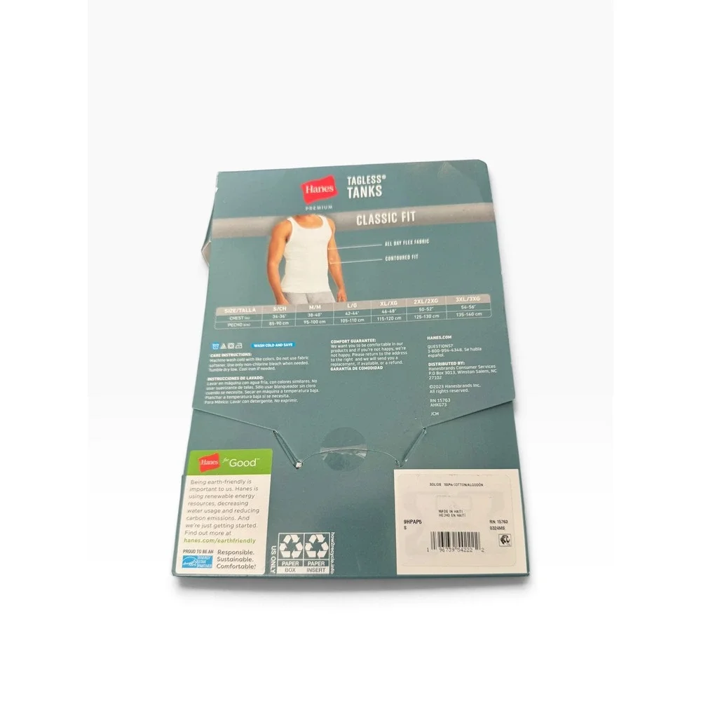 Hanes Premium Classic Fit Tagless Tanks 5-Pack White Cotton Undershirts Small S